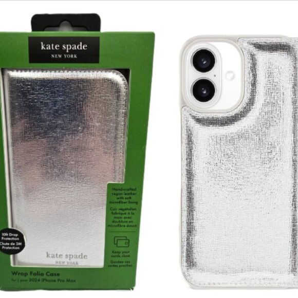 kate spade new york Wallet Folio Case iPhone 16 Pro Max Case - Silver Metallic - Picture 8 of 8